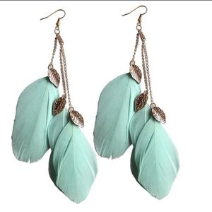3/$30 Mint green colored feather earrings!